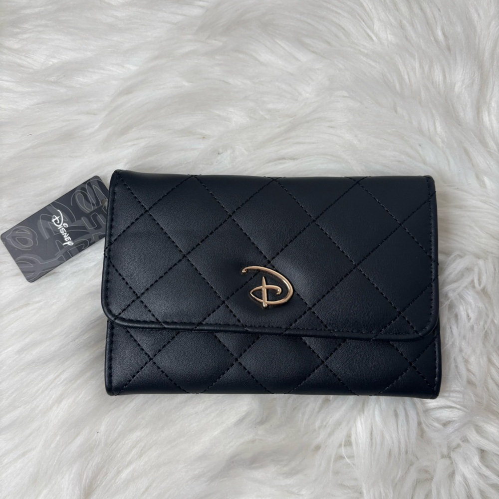 NWT Disney Womens Gold Accent Flip Wallet Faux Leather Snap Flap Closure Black